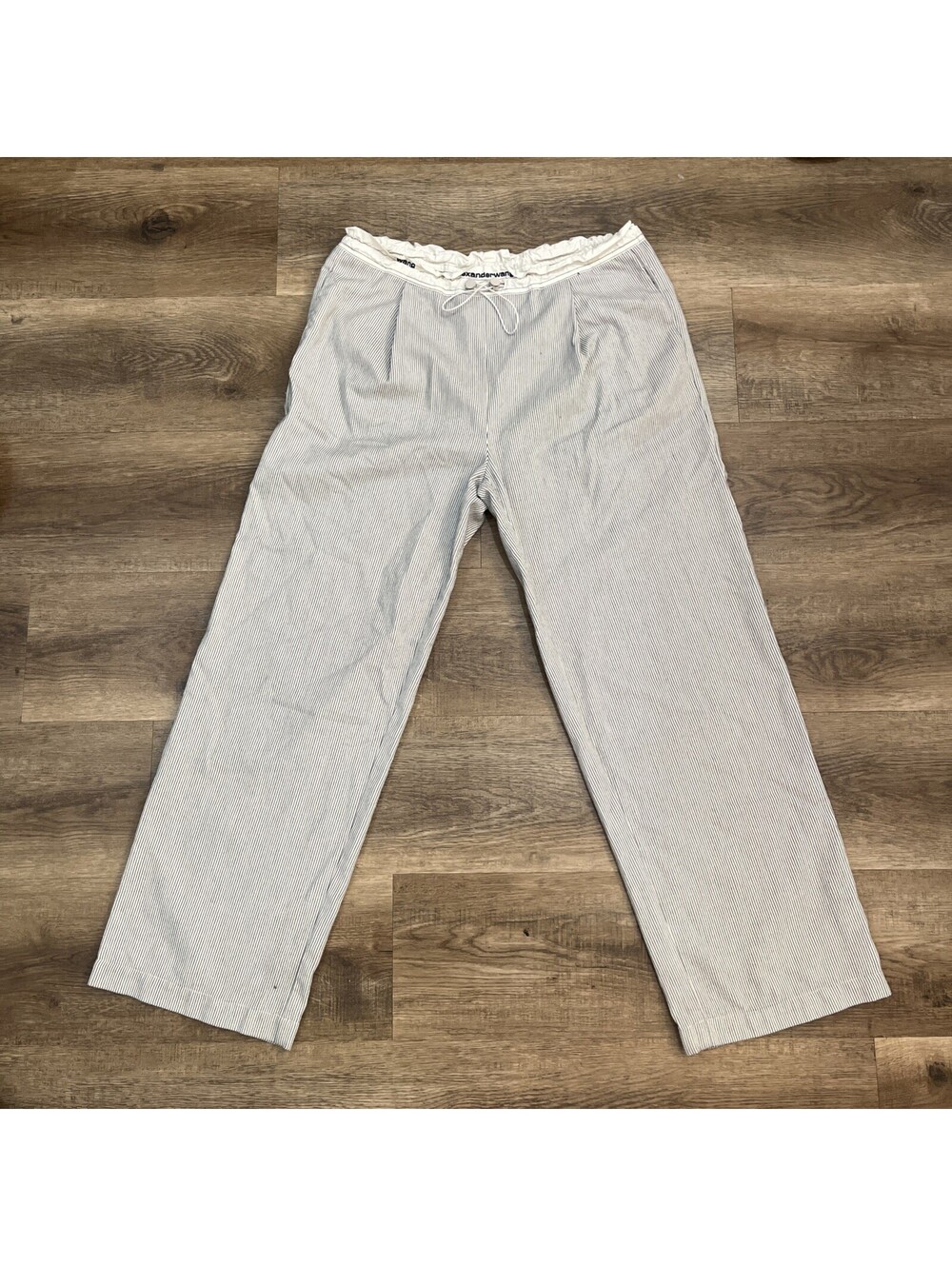 Alexander Wang Seersucker Striped Drawstring Pants Mens M White Blue Pockets